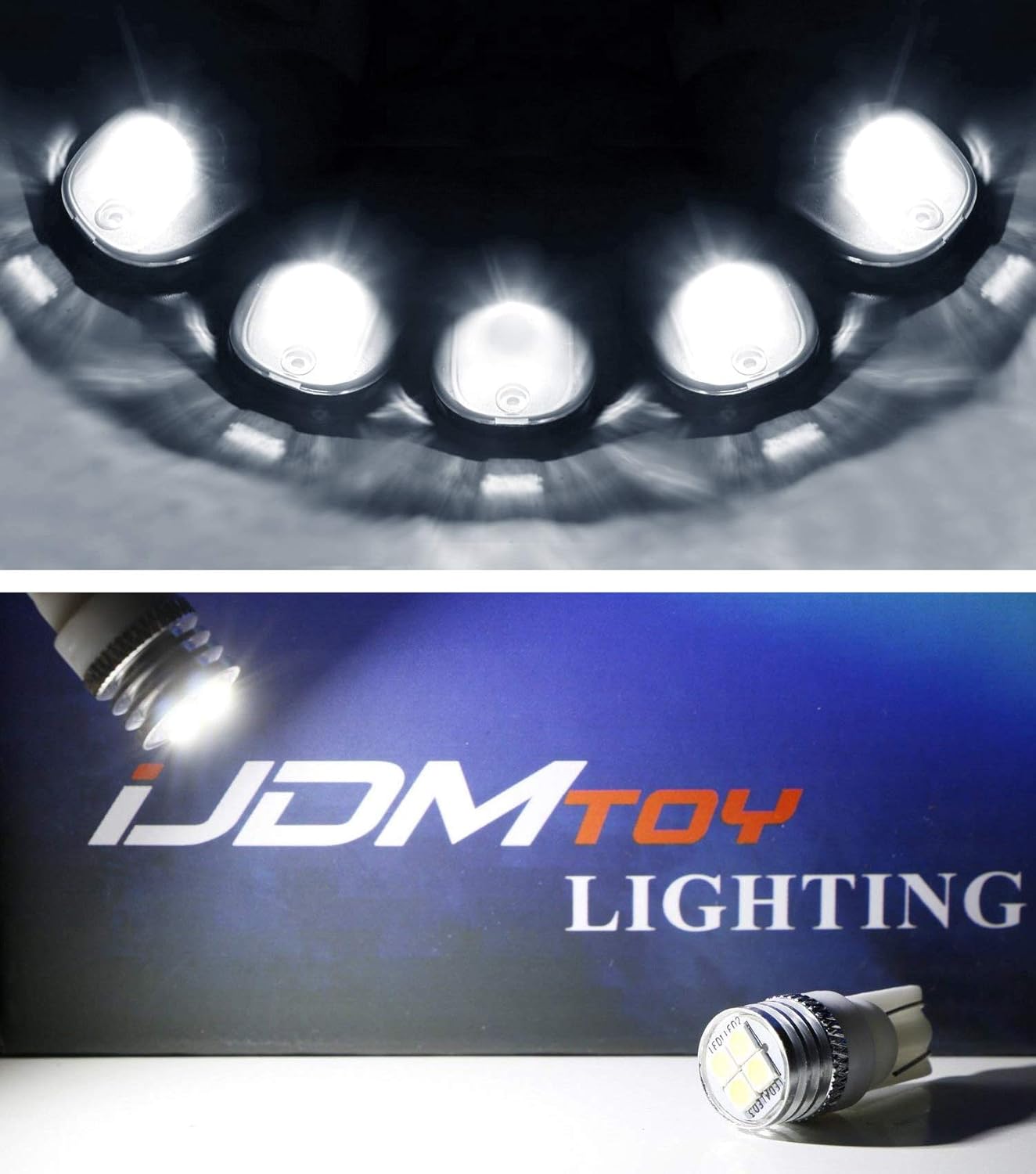 iJDMTOY Clear Lens White Full LED Cab Roof Marker Light Assembly Kit Compatible With Dodge/RAM Chevrolet/GMC Ford Toyota Trucks, 5-Piece Rooftop Driving Lamp Set