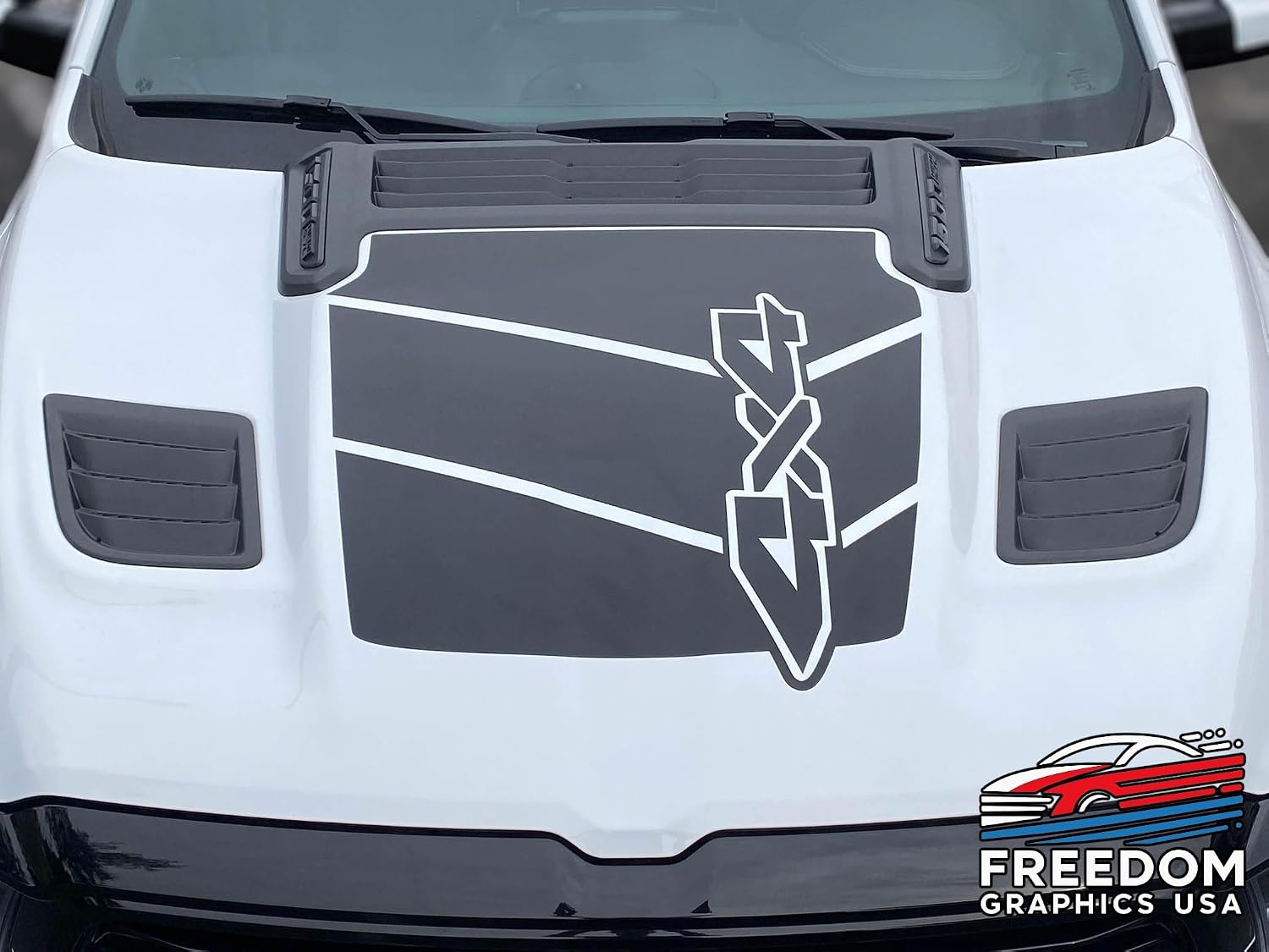 Graphics for Ram 1500 2019-2026 Sport Hood Walker Decals – Premium Vinyl Stripes Kit, Custom Truck Stickers, Made in USA, Precision-Cut, Freedom Graphics USA