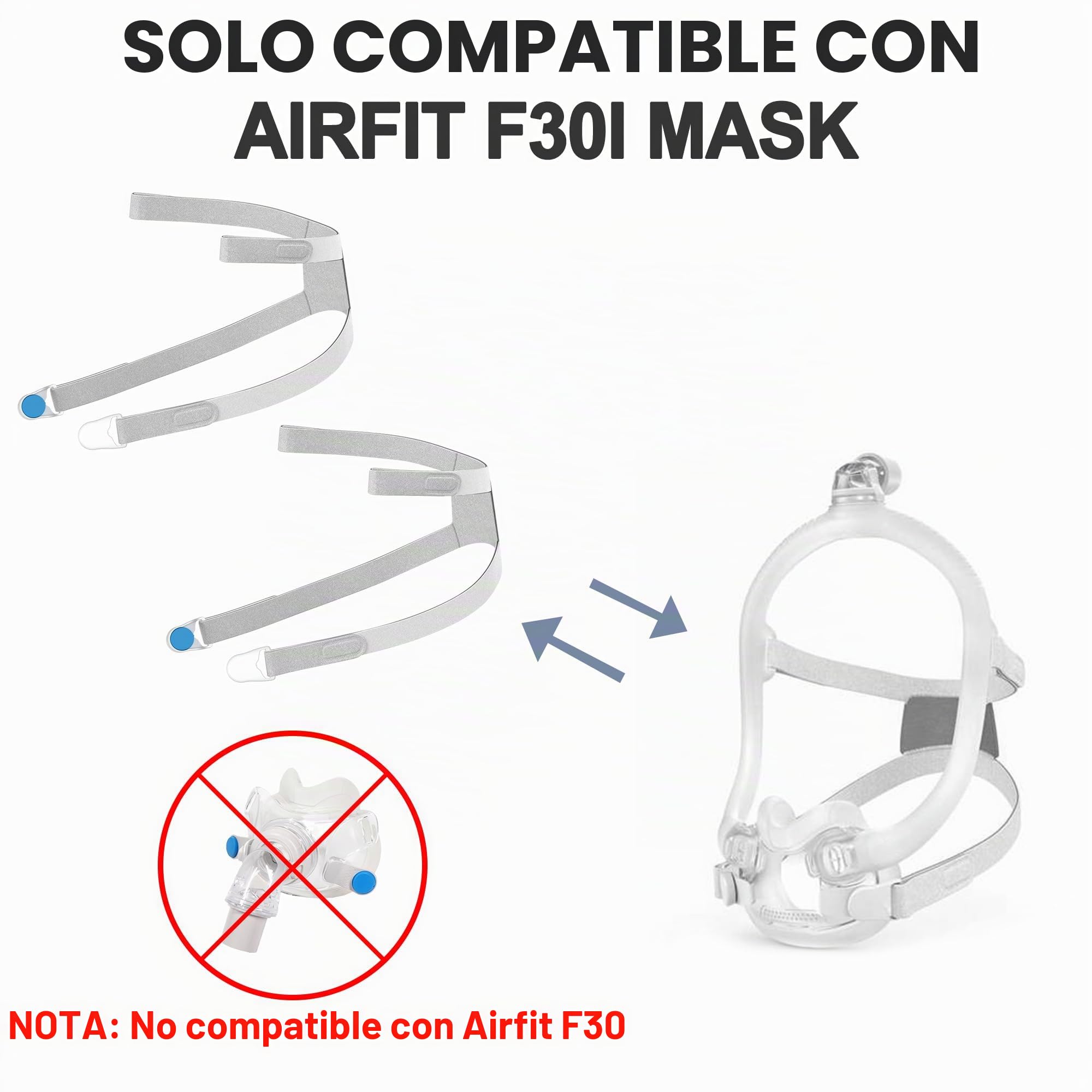 Pack de 2 diademas de repuesto para Airfit F30i, 2 unidades F30i con mayor elasticidad, no para F30, incluye 2 diademas y 4 clips, diadema CPAP de alta calidad BlessEase