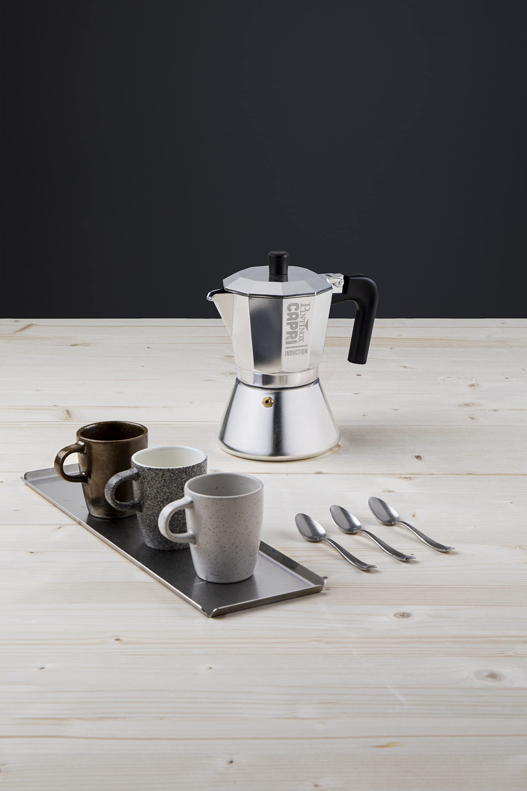 PINTINOX Capri Full induction, Caffettiera Moka 3 Tazze in Alluminio, adatta a tutti i piani cottura compresa l'induzione, Manico Antiscottatura