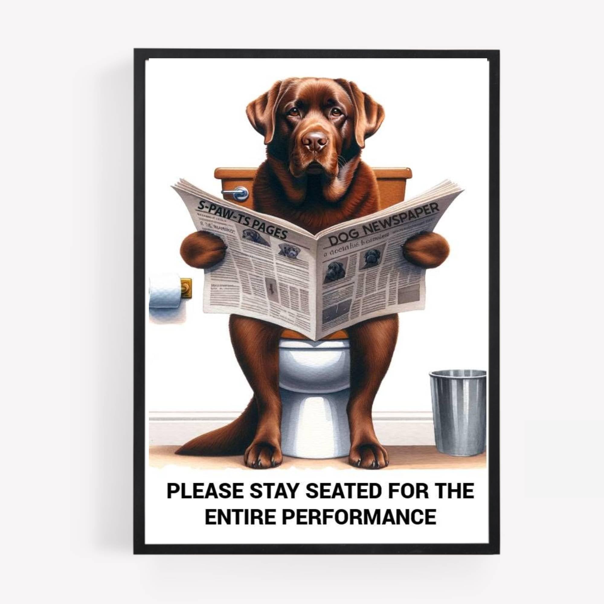 gfc Funny Bathroom Toilet animal Print Picture Poster brown labrador dog on a toilet reading newspaper A4 UNFRAMED wall art Home decor Decorating be sated for the entire performance