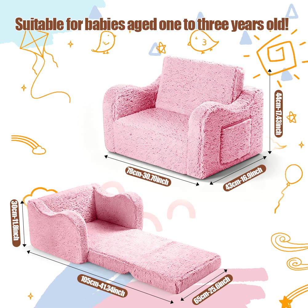 Sofa dziecięca rozkładana 2 w 1, sofa do spania, fotel dziecięcy, rozkładana (różowa)