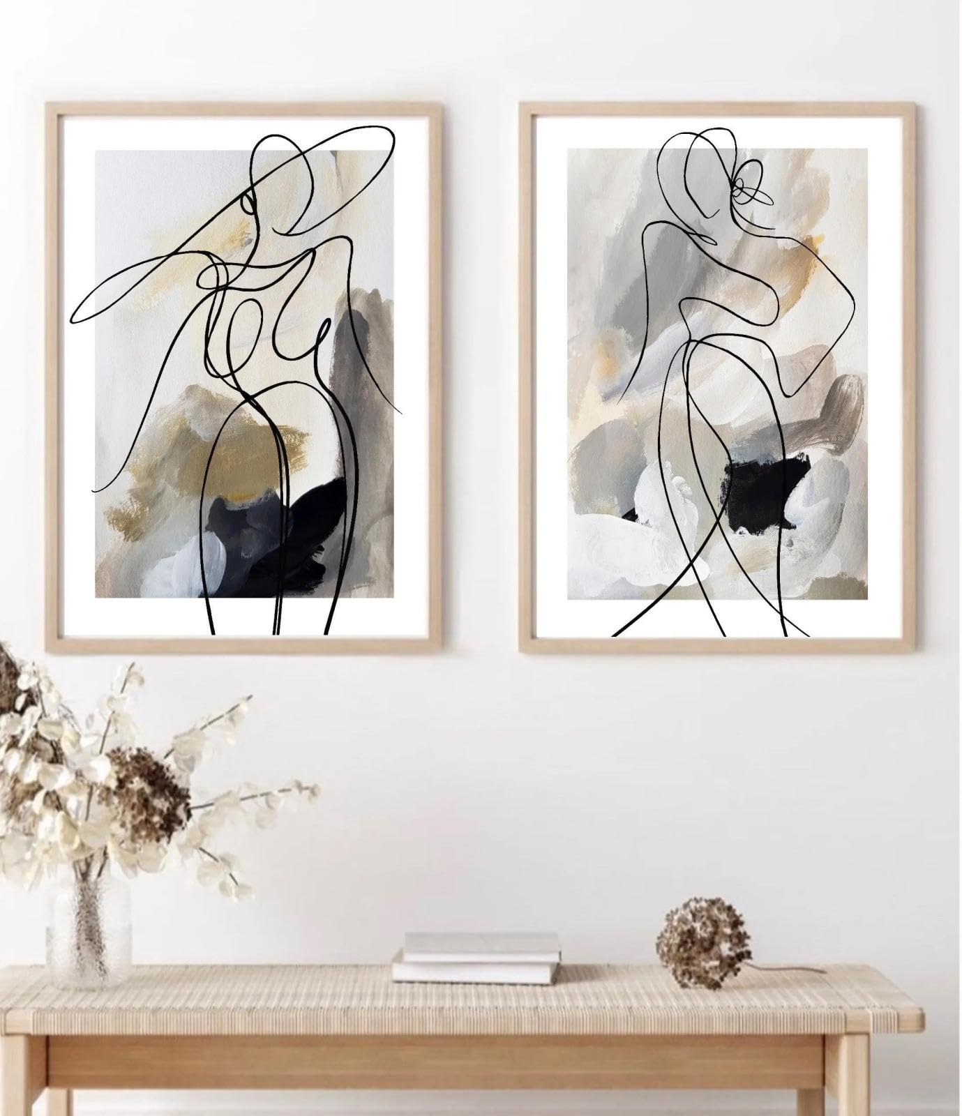 Baibexing Abstract Female Woman Line Drawing Canvas Painting Wall Art Picture Posters Prints For Living Room Home Decor 40X60Cmx2Pcs Unframed