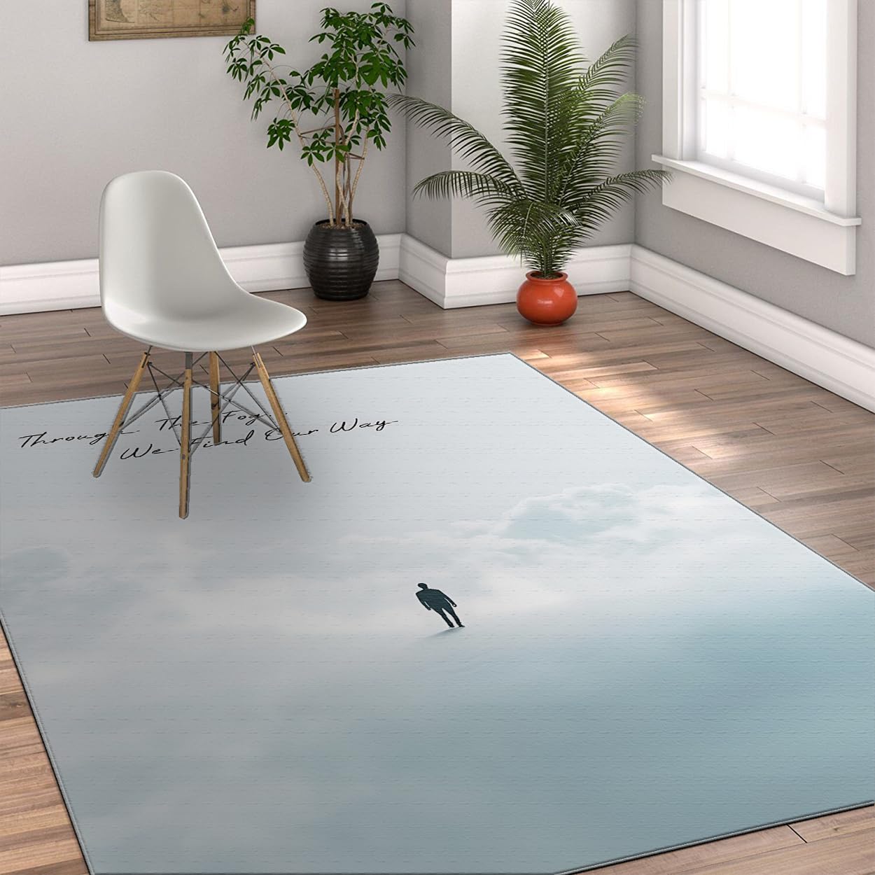 Dywaniki w minimalistycznym stylu 60 x 120 cm inspirujące cytaty przez mgłę We Find Our Way dywan z nadrukiem do salonu biura zmywalny cienki