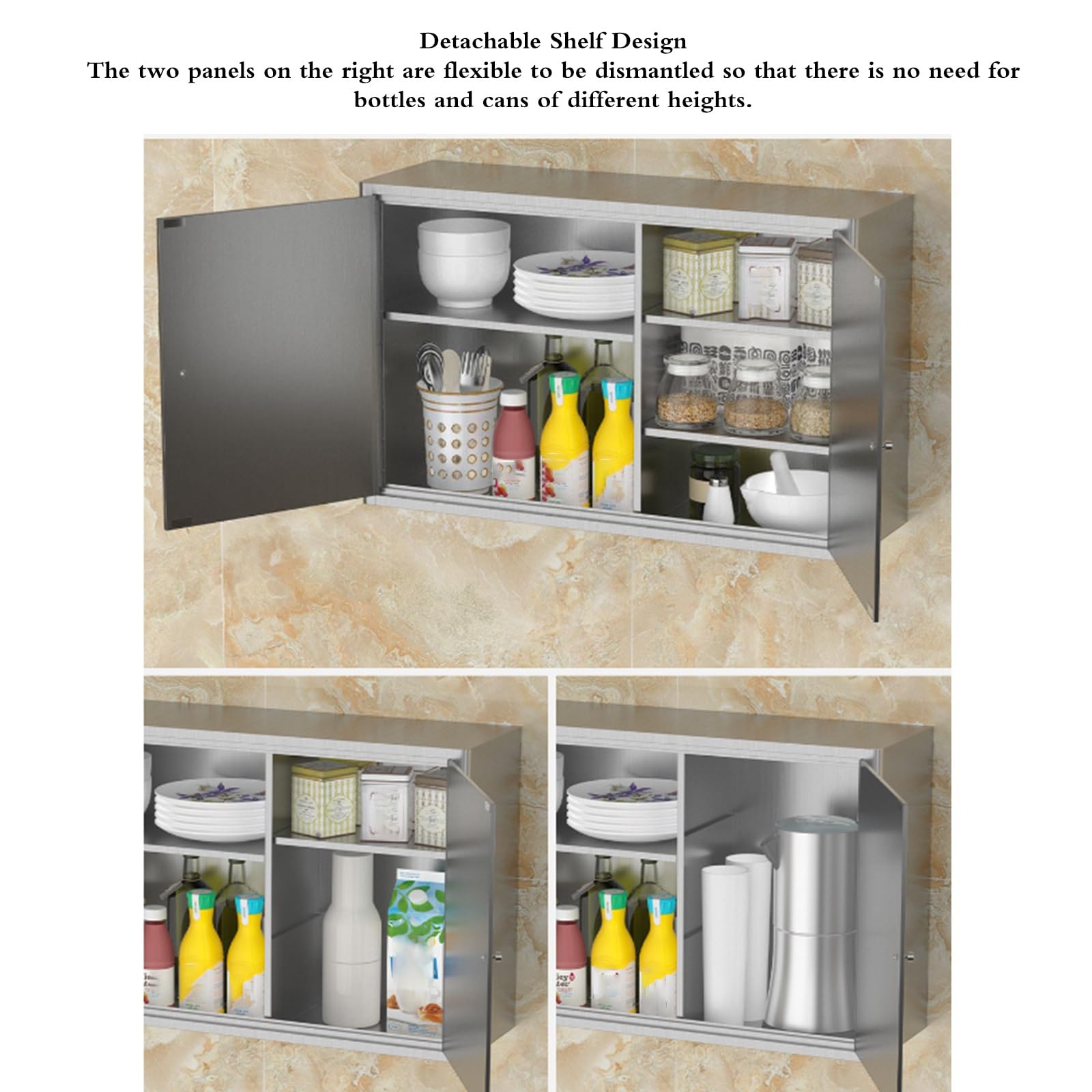 Armario De Almacenamiento De Acero Inoxidable para Montaje En Pared, Alacena De Cocina con Estantes, Armario Auxiliar para Baño, Lavadero U Organizador para Balcón(70 * 50 * 25cm)