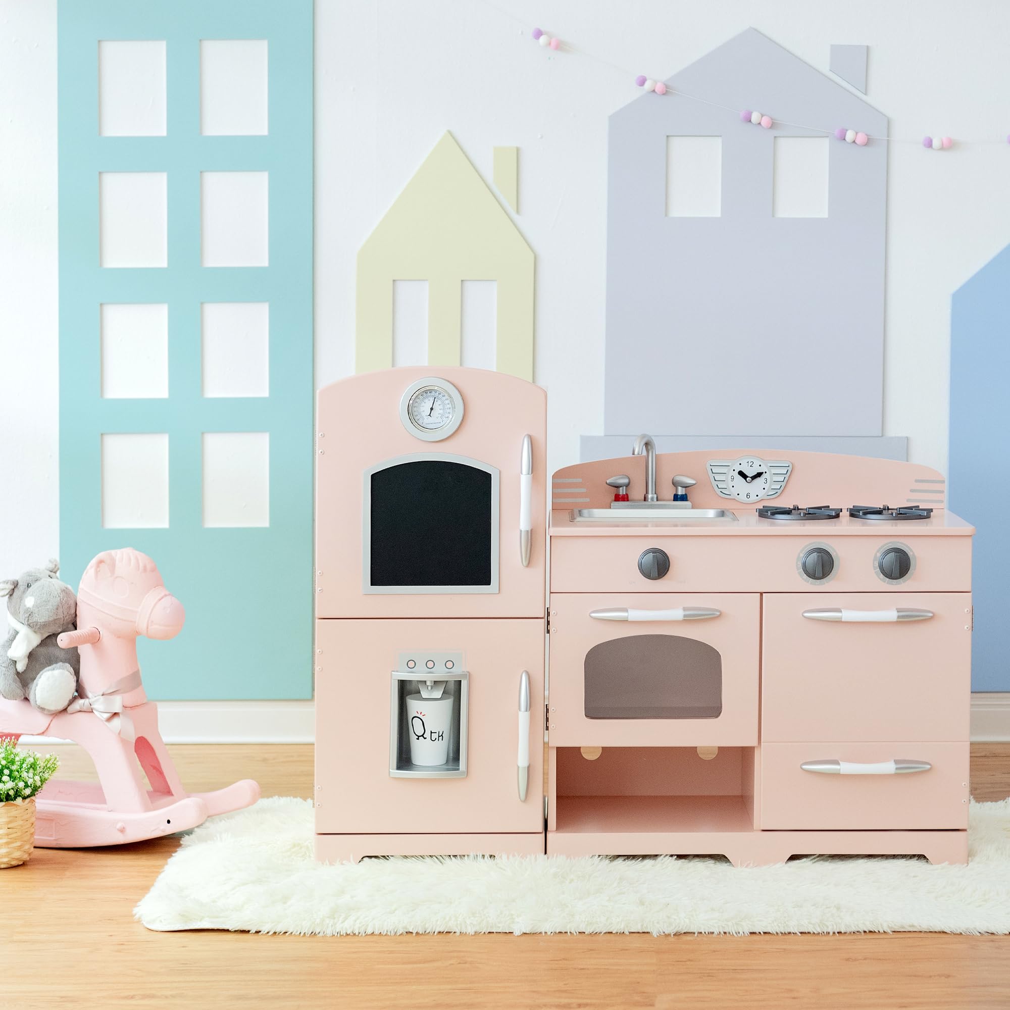 Teamson Kids Ró?owa Drewniana Kuchnia do Zabawy z Lodówk? od Play Kitchen TD-11413P