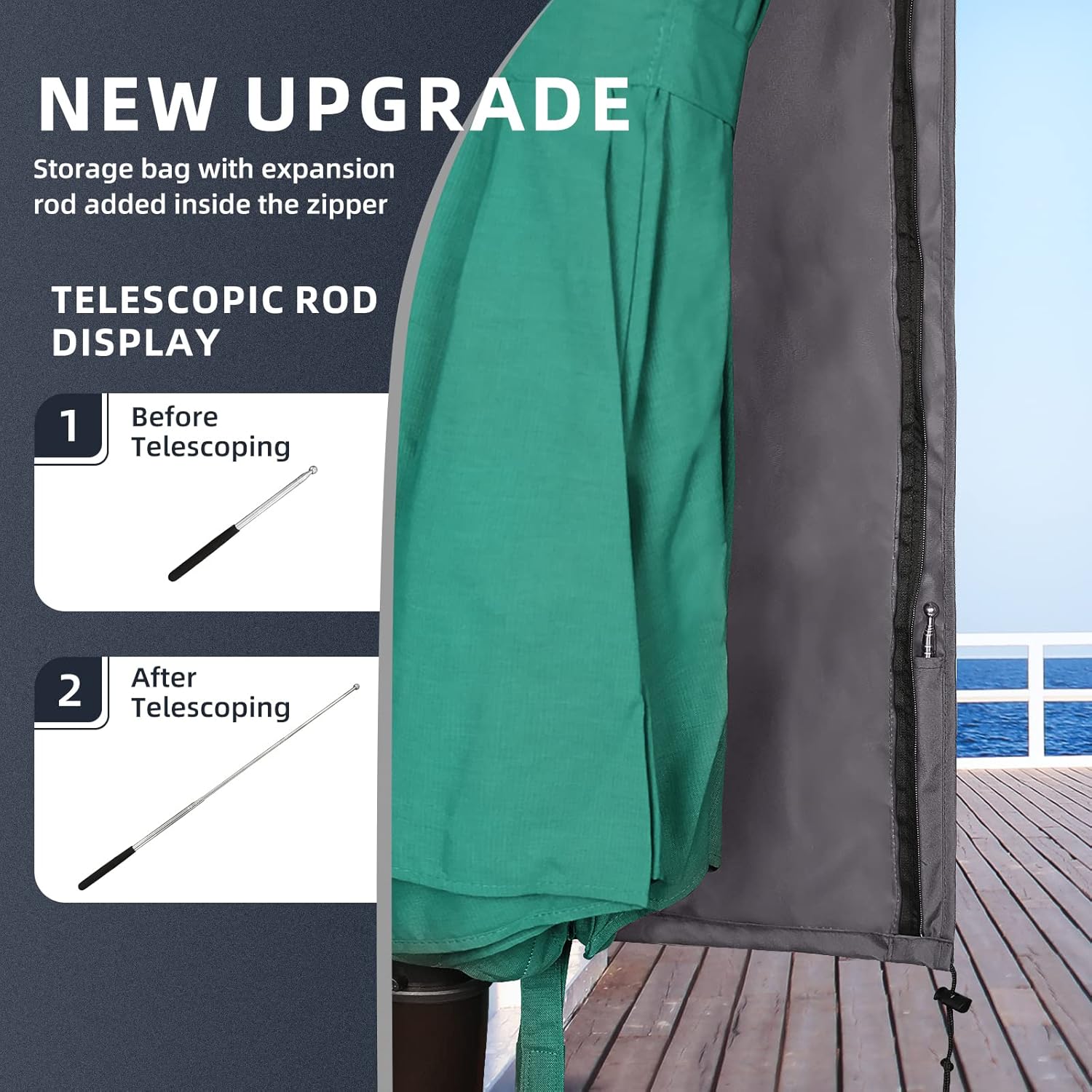 PALON Cantilever Umbrella Cover 12ft to 14ft, Patio Umbrella Cover 420D Oxford Fabric Waterproof and Sun Protection, Offset Umbrella Cover with Telescopic Rod and Zipper, Outdoor Umbrella Covers