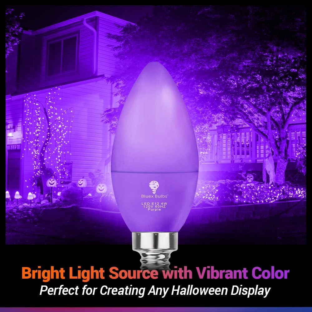 6 Pack BlueX LED Candle Purple Light Bulb - 4W (40Watt Equivalent) - E12 Base Purple LED Bulb, Party Decoration, Porch, Home Lighting, Holiday Lighting, Chandelier Light Bulbs, Candelabra Bulbs image 2