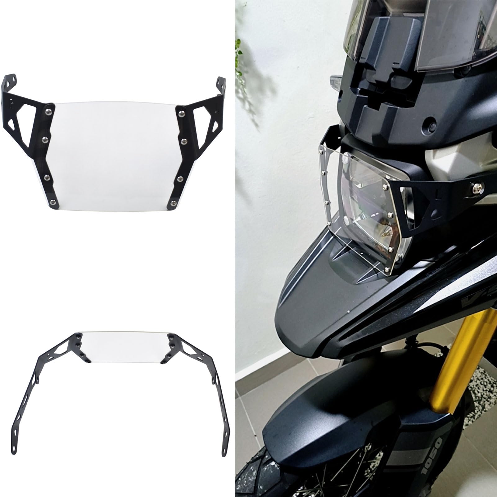 Midimttop Headlight Grill Cover compatible with Su-zu&ki V-Strom 1050XT/ 1050A Headlight Grille Guards for V-Strom 1050 XT Black Clear Headlamp Covers 2019 2020 2021 2022 2023 2024 (Acrylic-Clear)