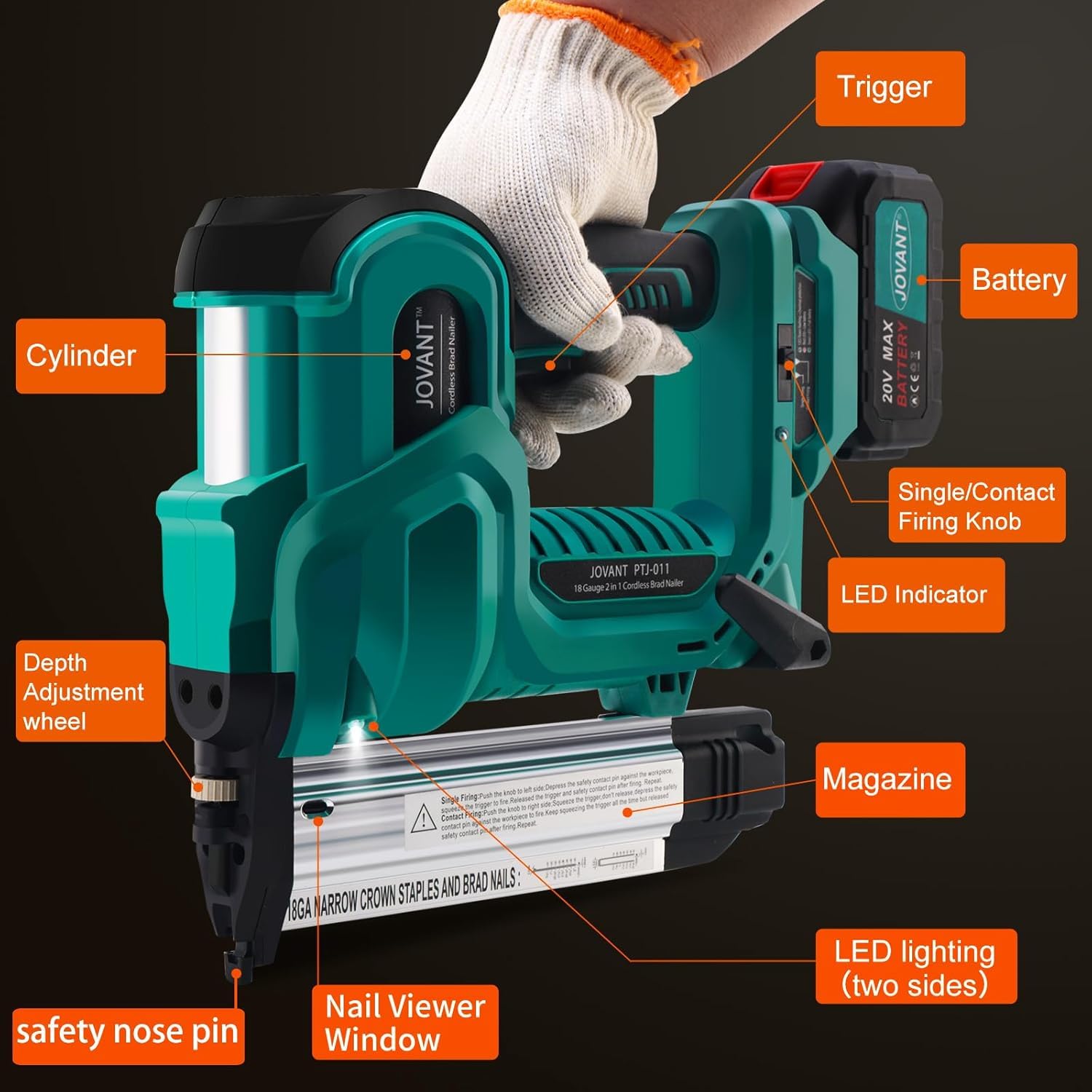 Brad Nailer, elektryczny pistolet do paznokci z 2240 sztukami gwoździ/zeszytów 18 GA, pistolet do paznokci 2 w 1, zasilany baterią 20 V, 1,4,0 A, dla majsterkowiczów