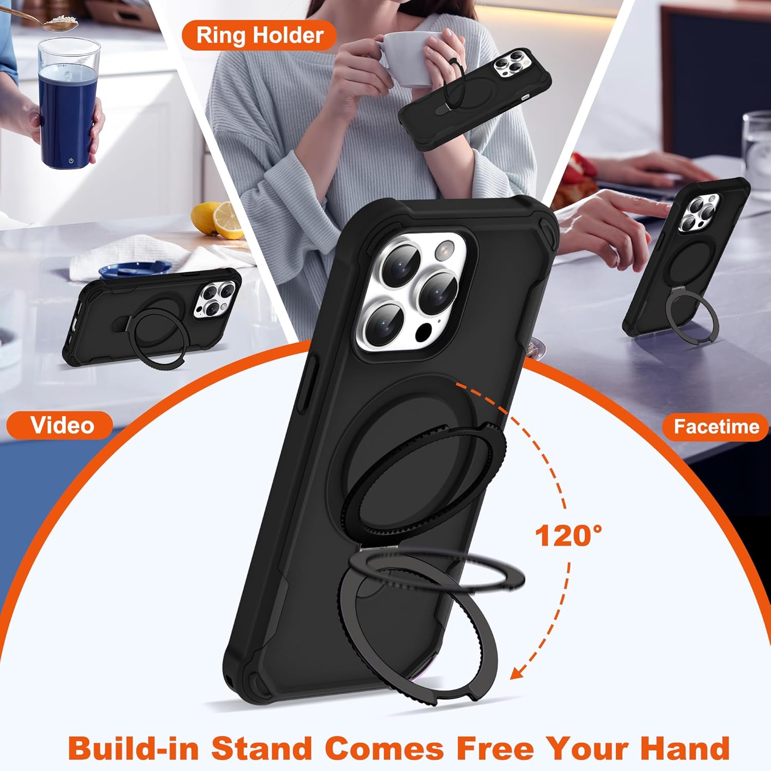 Compatible with iPhone 14 Pro Max Case 6.7'' with Magnetic Ring Stand [Military Drop Protection][Compatible with MagSafe] Shockproof 14 Pro Max Phone Case for Men Wowen,Black