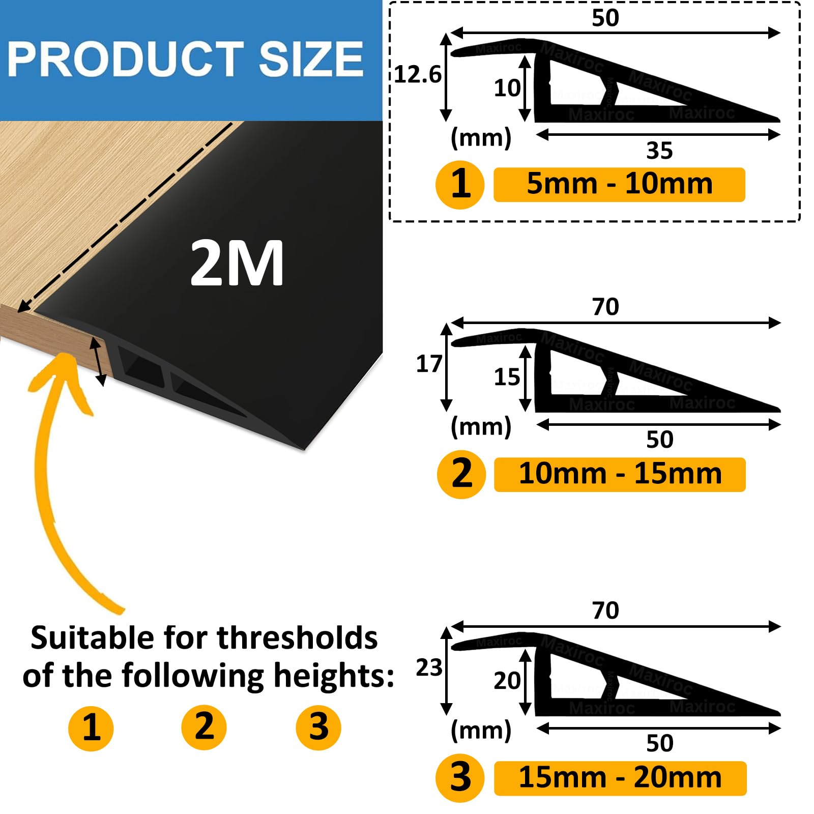 Listwa przejściowa z wyrównaniem wysokości | 2M x 5cm PVC Profil przejściowy Samoprzylepny | Listwa progowa z wyrównaniem wysokości 5–10mm | Listwa przejściowa podłogowa do laminatu, płytek