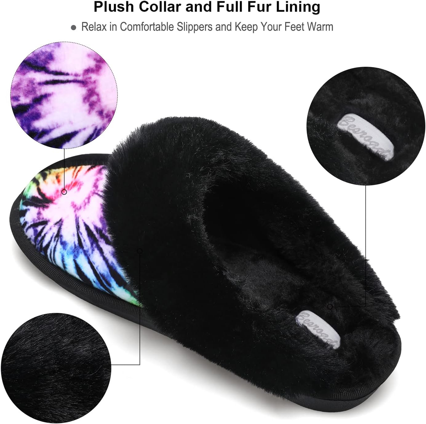 Besroad Winter Fuzzy House Slippers Sandals Plush Faux Fur Fluffy Flats Slippers Warm Slide Shoes for Women - Image 3