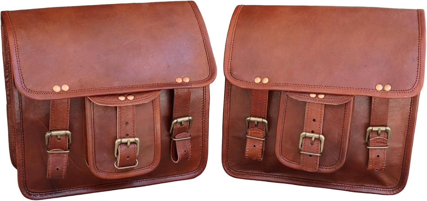 2X Motorcycle Leather Bag Genuine Saddlebag Bike Leather Messenger