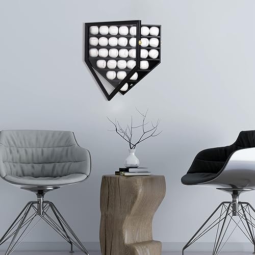 Miniatura 9 de ARRAWIS Vitrina de béisbol de madera maciza 30 soportes de béisbol para montaje en pared caja de sombra de béisbol con cerradura anti decoloración