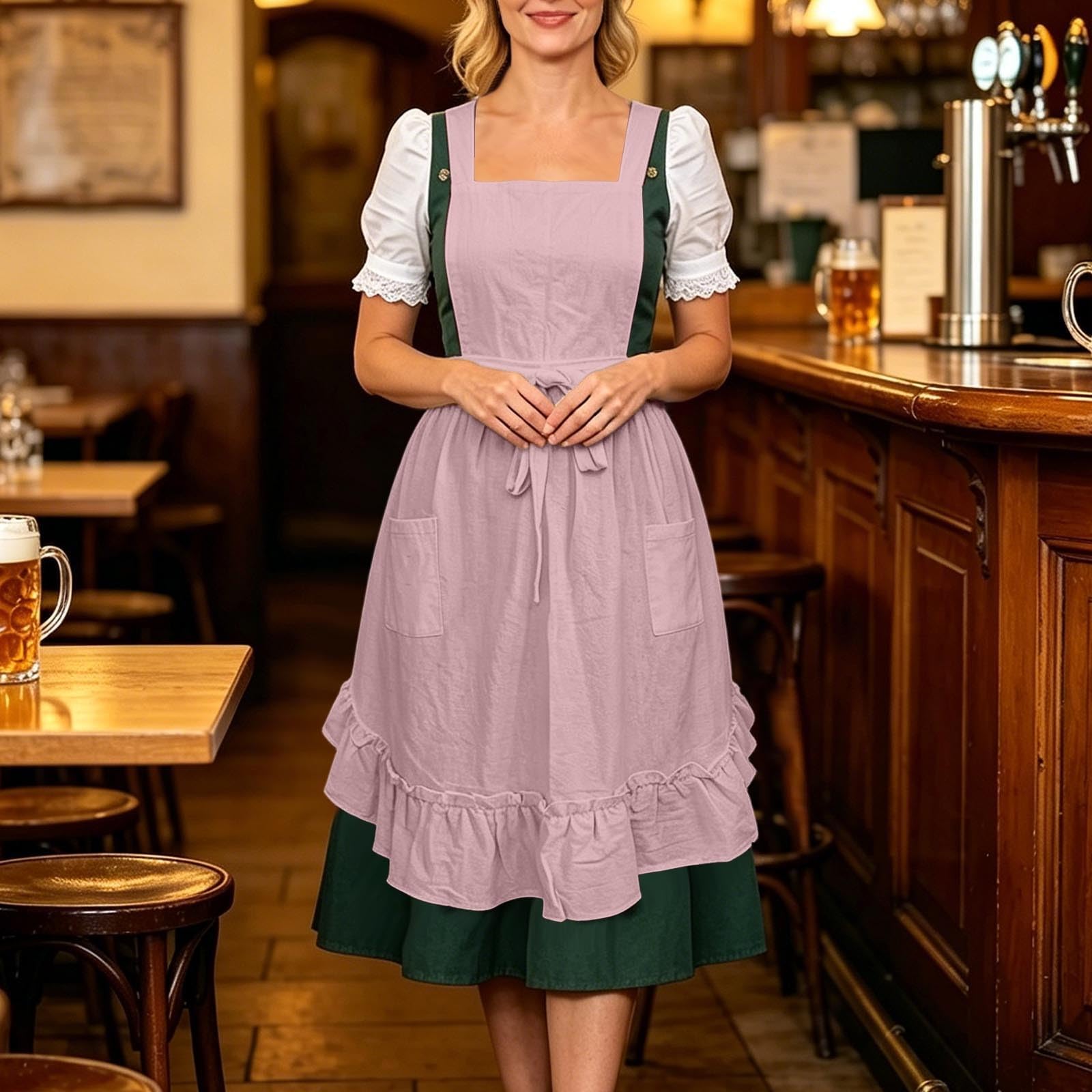 Midi Dirndl Schürze Damen, Dirndlschürze mit Bindeband, Trachtenmode Trachtenschürze für Oktoberfest, Traditioneller Trachten Dirndlschürze, Cosplay Kostüm