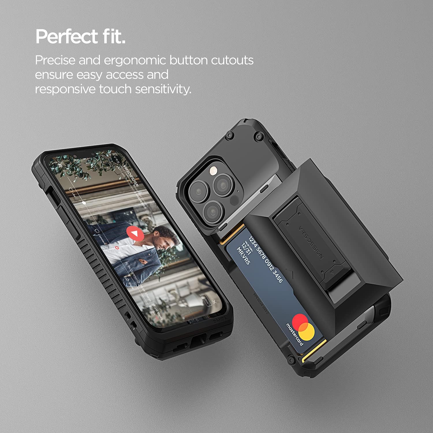 VRS DESIGN Damda Glide Hybrid Phone Case for iPhone 13 Pro, Card Slot Holder with Kickstand, Functional Sturdy Case Compatible for iPhone 13 Pro Case (2021) Black