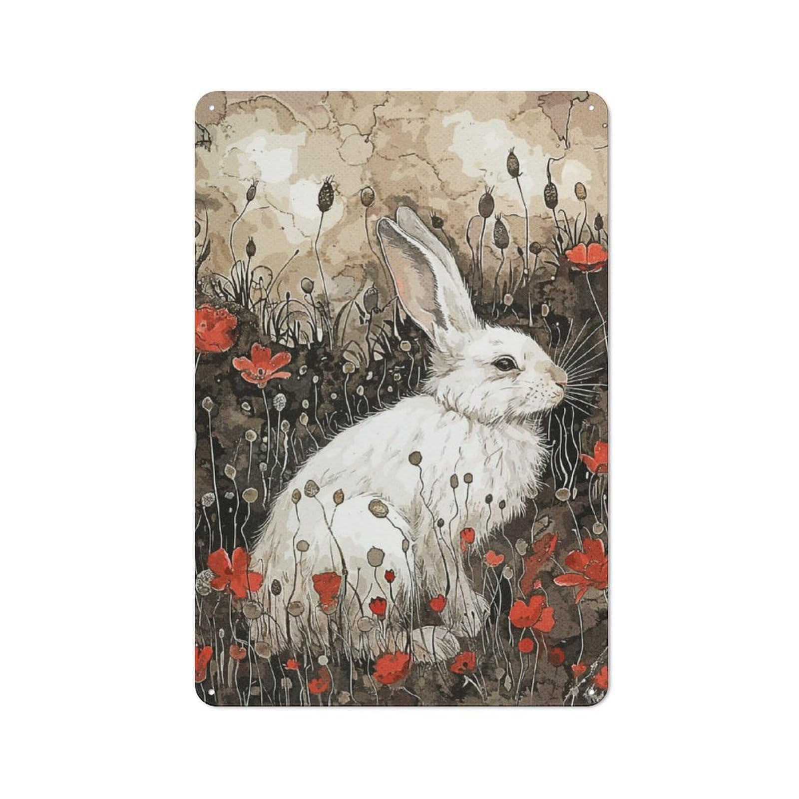 Junmoney Garden Bunny Tin Wall Plaque 30X20cm With For Café Or Home Bar, For Themed Room Decoration, For Living Room And Hallway Decor