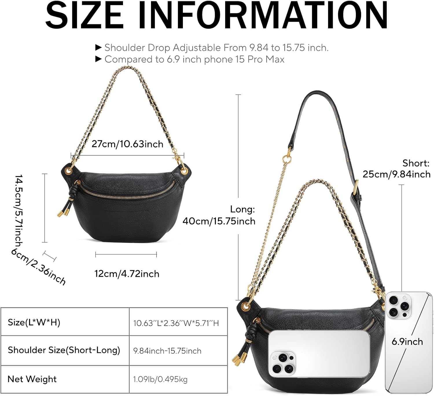 Genuine Leather Waist Packs for Women, Fashion Fanny Pack Belt Bag, Luxury Designer Trendy Crossbody Bag, Festival Bum Bags for Sports Traveling Running With Chain Straps - Image 5