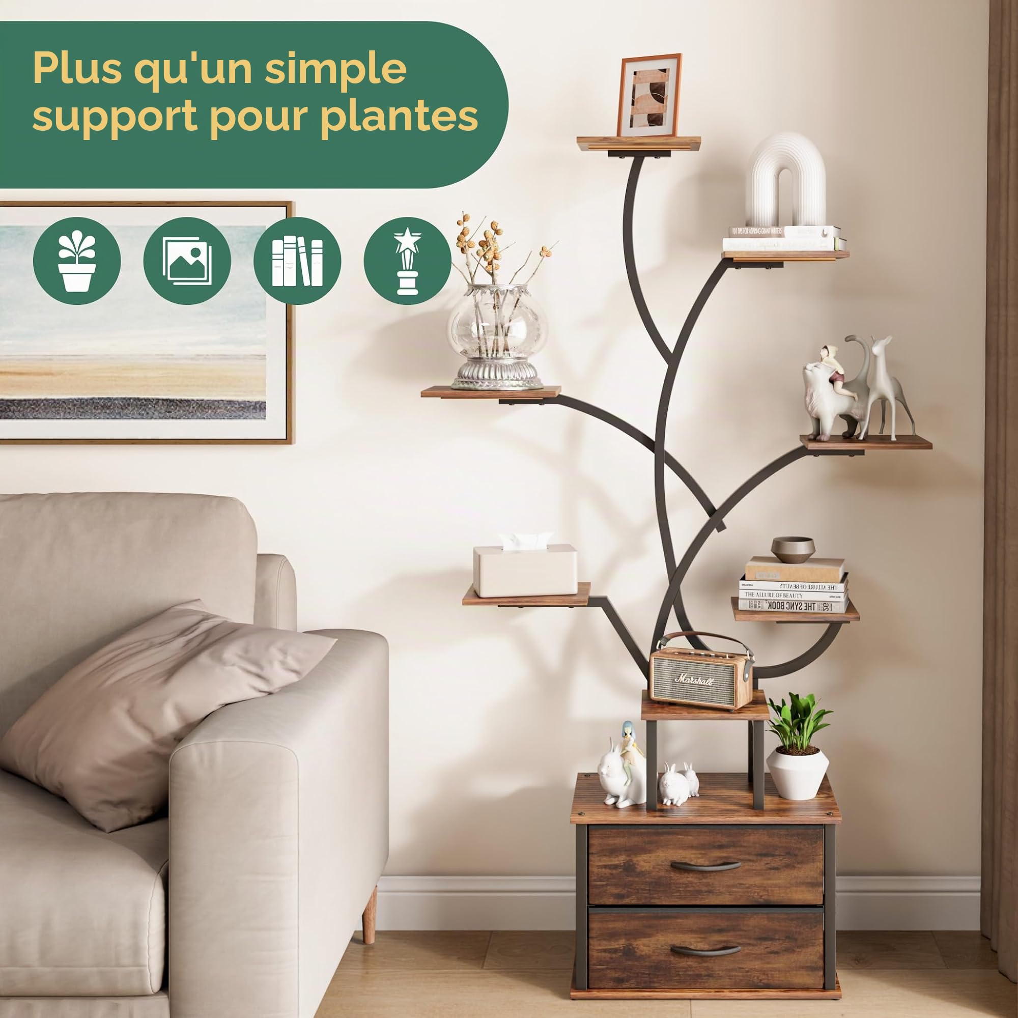 Mondeer Support de Plantes d'Intérieur avec Lumières de Croissance, Étagère d'Angle 9 Niveaux 160 cm avec 2 Tiroirs de Rangement, Luminosité Réglable & Minuterie, Présentoir Moderne pour Plantes - Sal