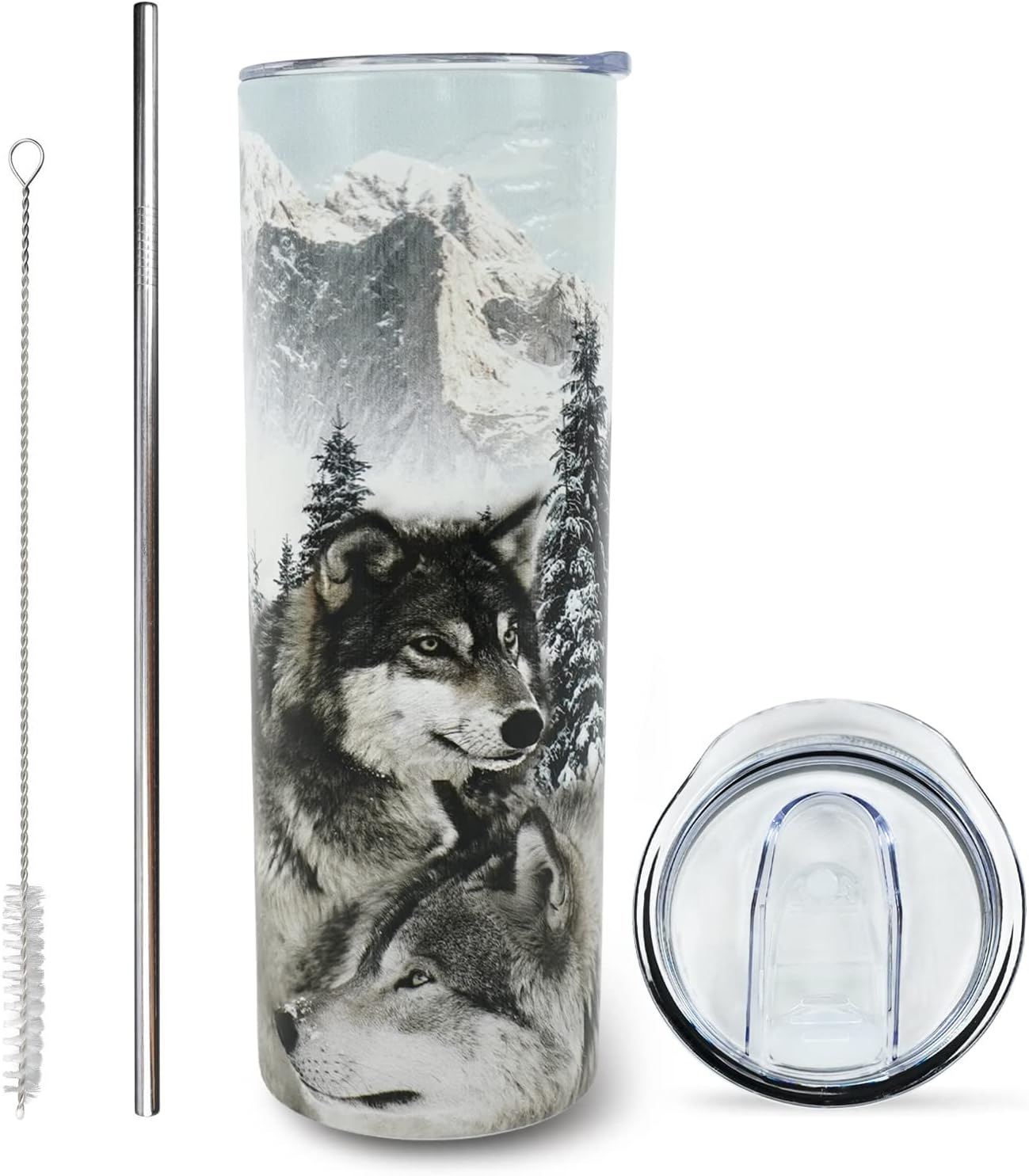 Wolf Lovers Gifts Wolf Tumbler Cup With Lid and Straw 40OZ Stainless Steel Insulated Travel Mug Water Bottle
