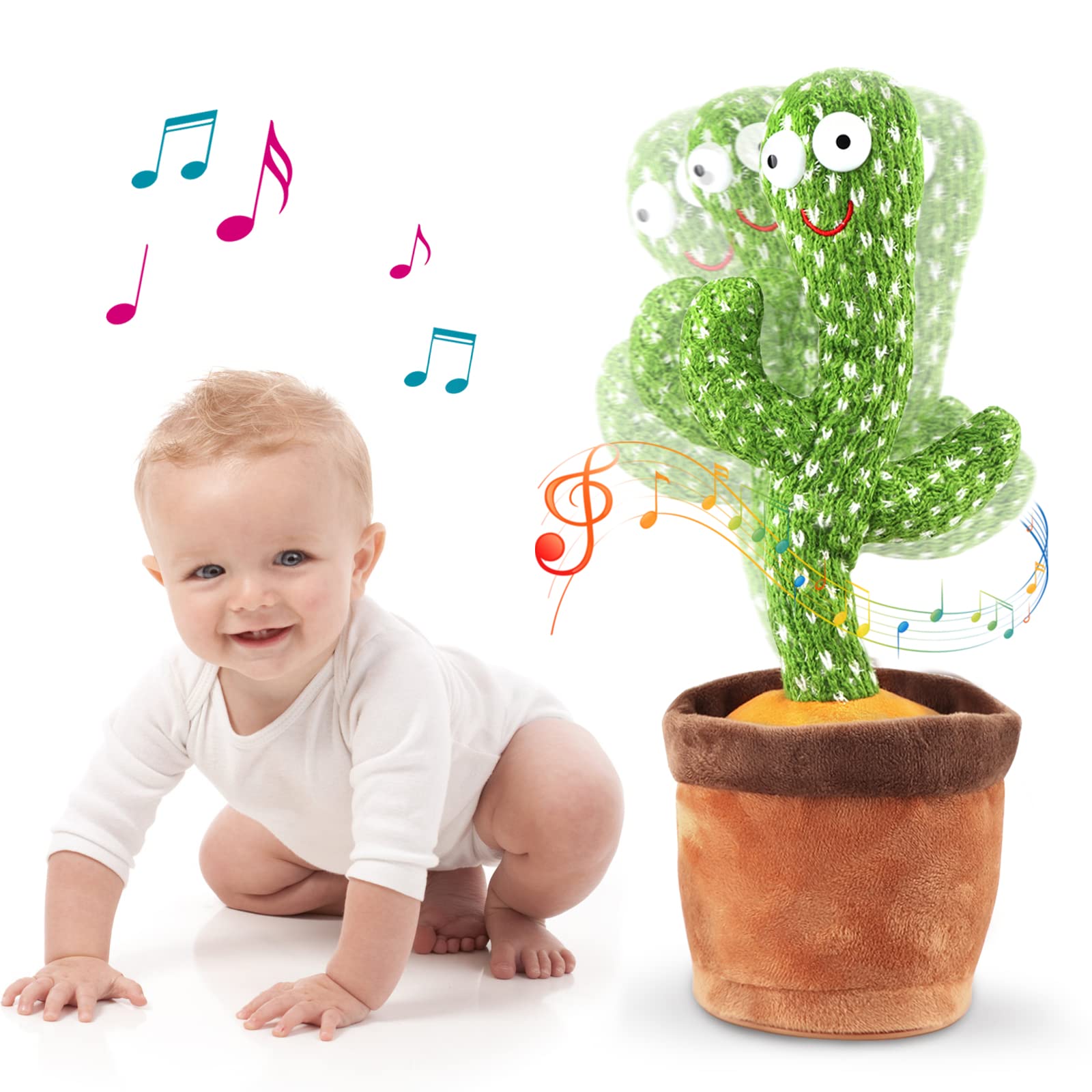 JOKBEN Singing Cactus Plush Toy, Talking Cactus Toy, Luminous Plush Education Toys Home Decorations for Kids Adults, Included 120 English Music (Can Sing, Record, Repeat, Dancing and Glow)