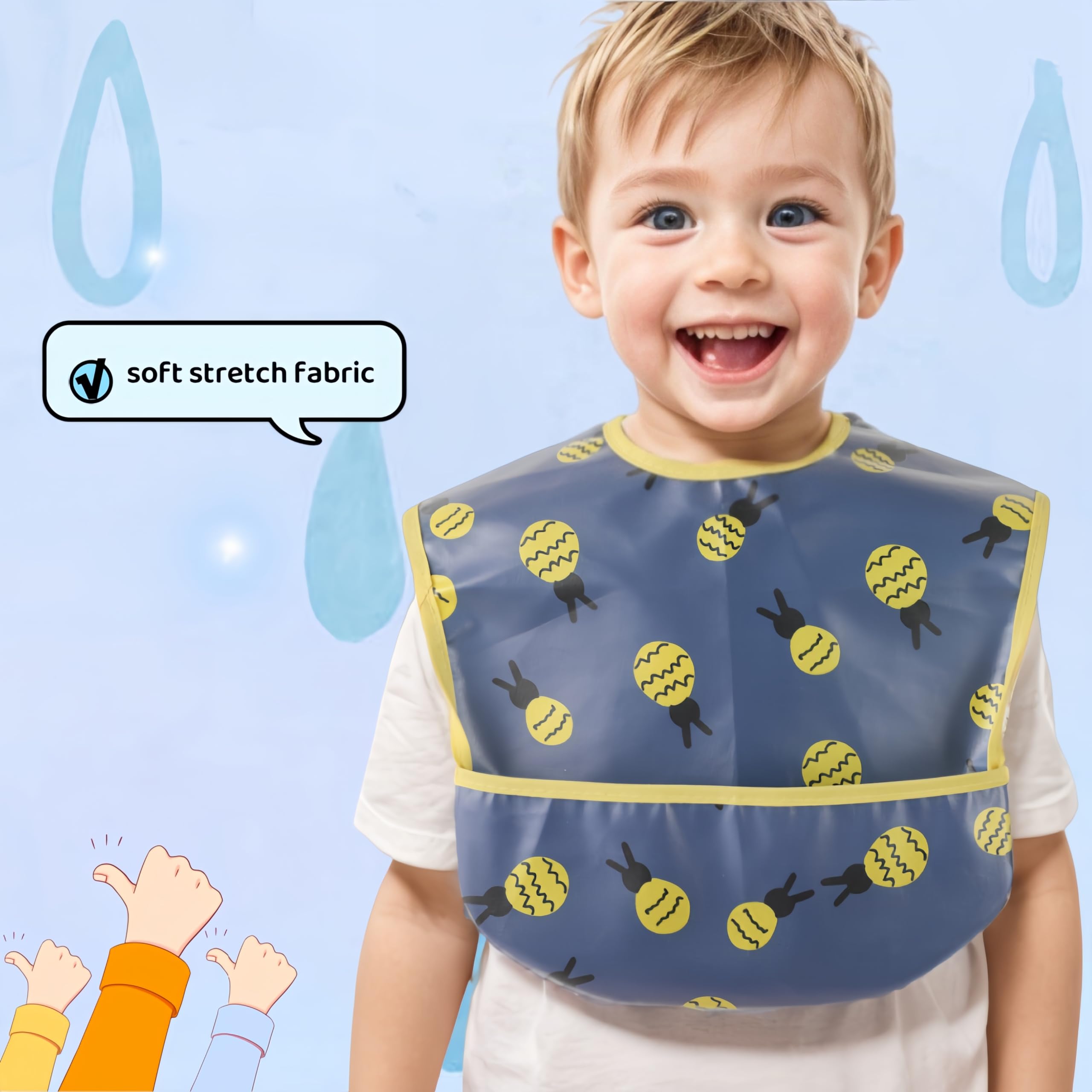 norinori Wasserdichtes Lätzchen für 6-48 Monate Boys & Girls - Kurzarm Schürze mit Eingebauter Tasche