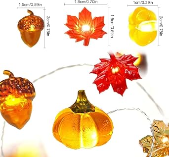 Autumn Lights - 10ft 30 Pumpkin Acorn Maple Leaf Thanksgiving Lights Decor for Halloween Autumn Home Party Fall Decorations Indoor Outdoor -1 [Energy Class A]