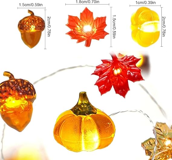 Autumn Lights - 10ft 30 Pumpkin Acorn Maple Leaf Thanksgiving Lights Decor for Halloween Autumn Home Party Fall Decorations Indoor Outdoor -1 [Energy Class A]