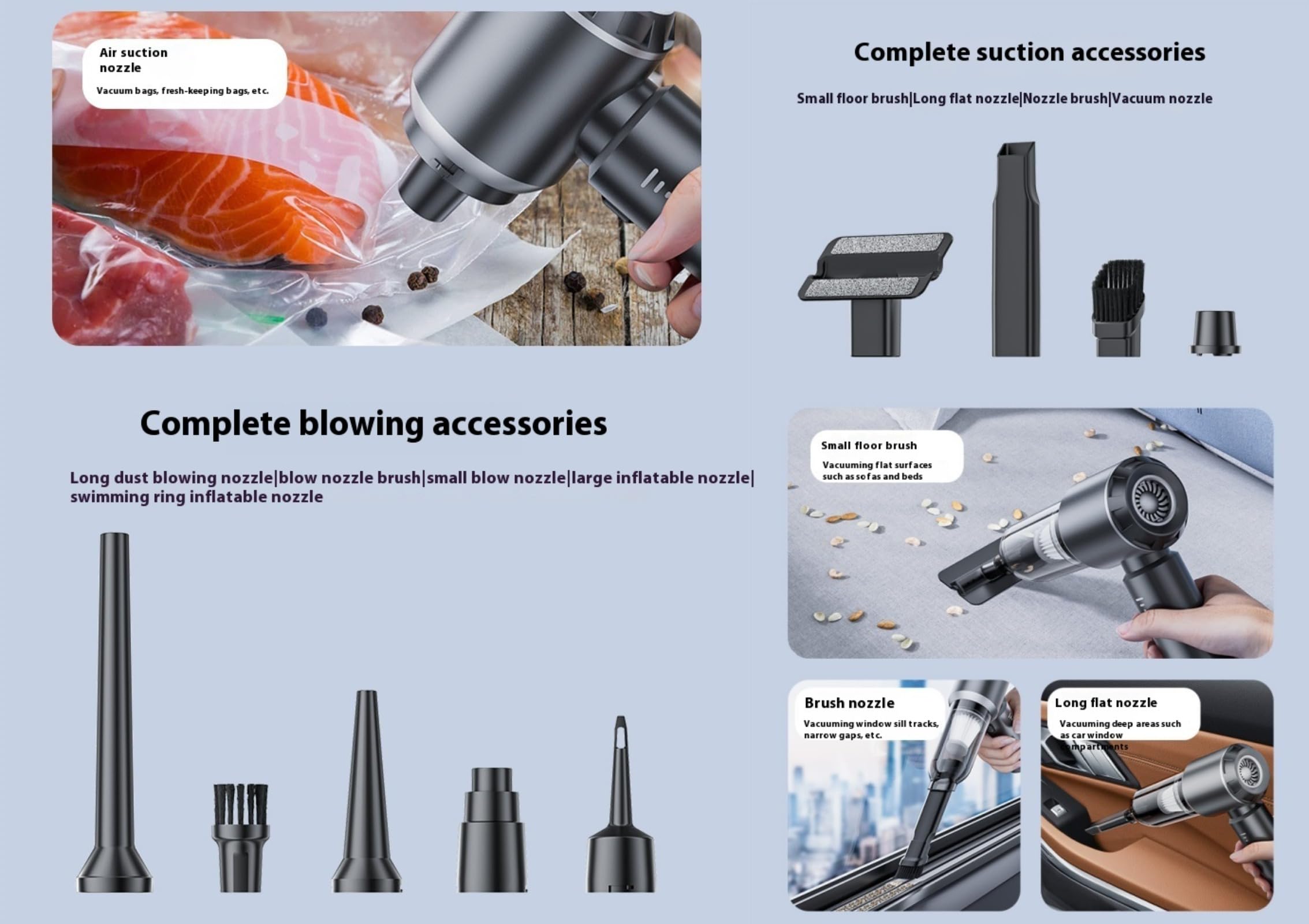 Generico Aspirabriciole Senza Fili, 20000Pa 4 in 1 Aspirapolvere Auto Portatile,Aspiratore e Soffiatore con Motore Brushless,USB C Mini Aspirapolvere Potente per Auto Casa Ufficio Peli di Domestici
