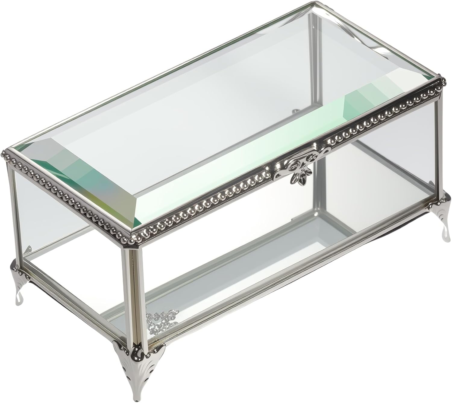 Glass Vintage Jewelry Box Keepsake storage Trinket Ring Display Box Home Decor Beveled Clear Glass Box Organizer(6.5x3.5x3.3inches)