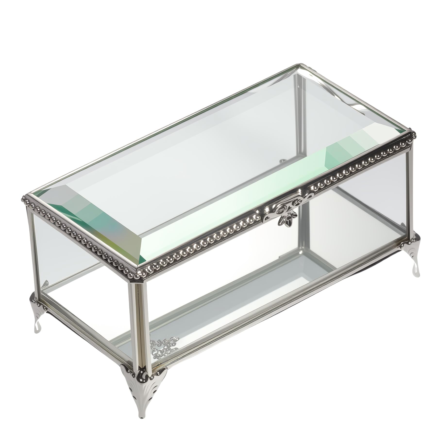 DHCGPP Glass Vintage Jewelry Box Keepsake storage Trinket Ring Display Box Home Decor Beveled Clear Glass Box Organizer(6.5x3.5x3.3inches)