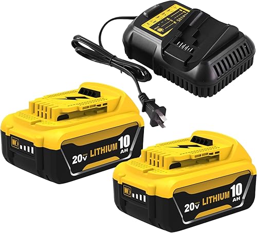 Paquete de 2 baterías DCB208 de 10 Ah y cargador DCB105 de repuesto para batería Dewalt de 20 V Max y cargador compatible con baterías Dewalt de 20