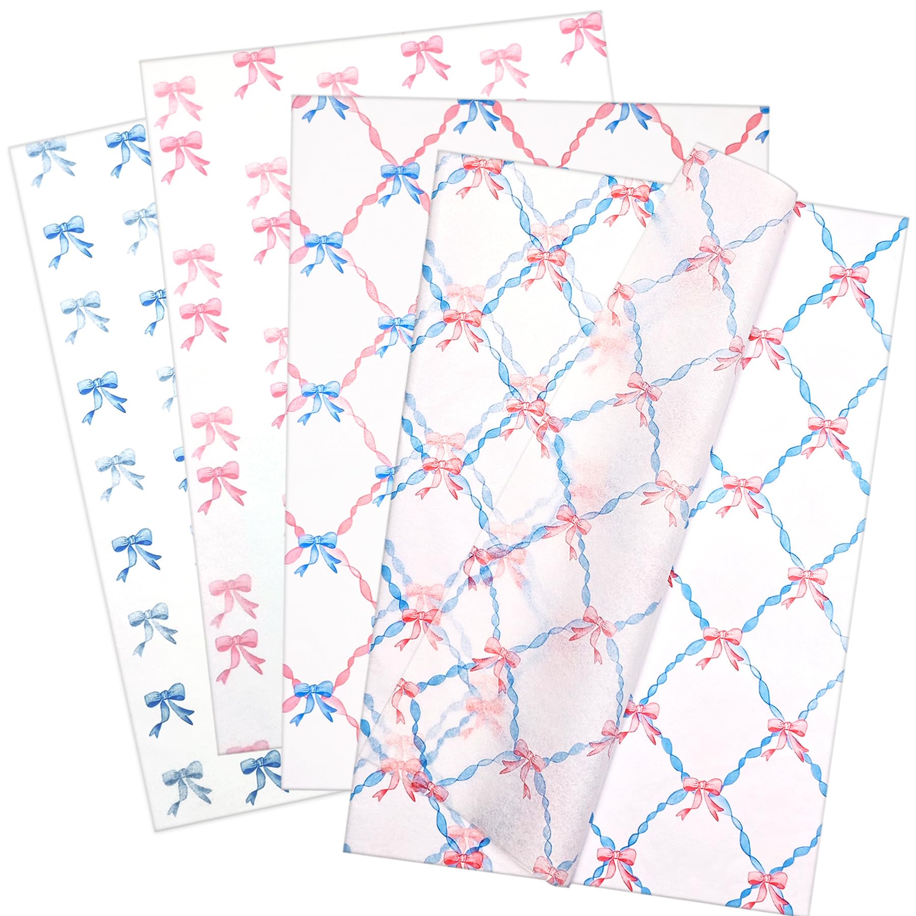 LIAPAWPAW 60 Sheets Gift Tissue Paper, Sweetheart Princess Bow Tissue Paper for Gift Bags Wrapping, Pastel Pink Blue Packaging Supplies for Girl's Birthday Baby Shower Wedding Decor Art Crafts,20x14in โ image 1