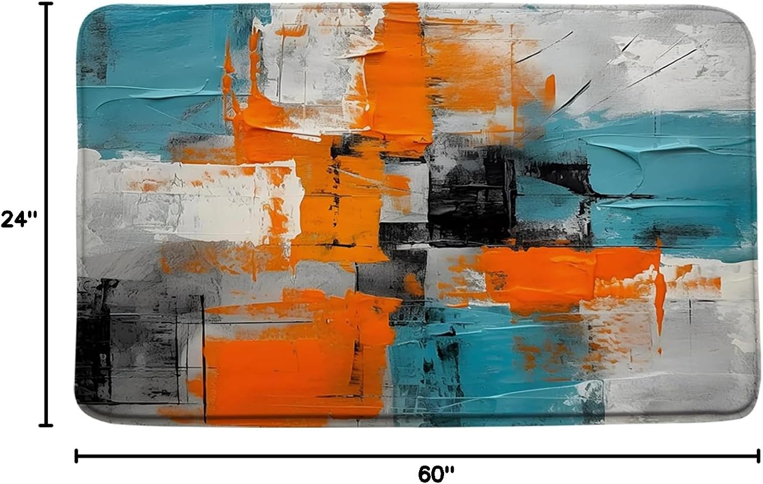 Turquoise Orange Bath Mat Burnt Blue Teal Orange Gray Abstract Brushstrokes Oil Painting Modern Art 24"x60" Microfiber Memory Foam Bathroom Kitchen Toilet Floor Decor Mat