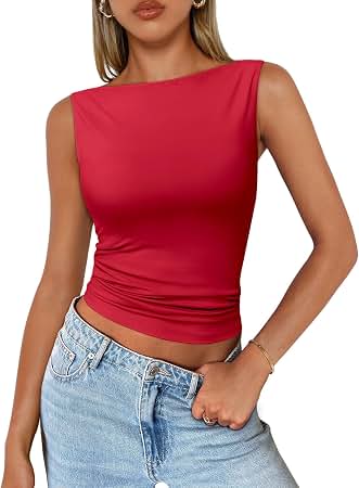Amazon.com: PRETTYGARDEN Boat Neck Ruched Tank Top | Lightweight