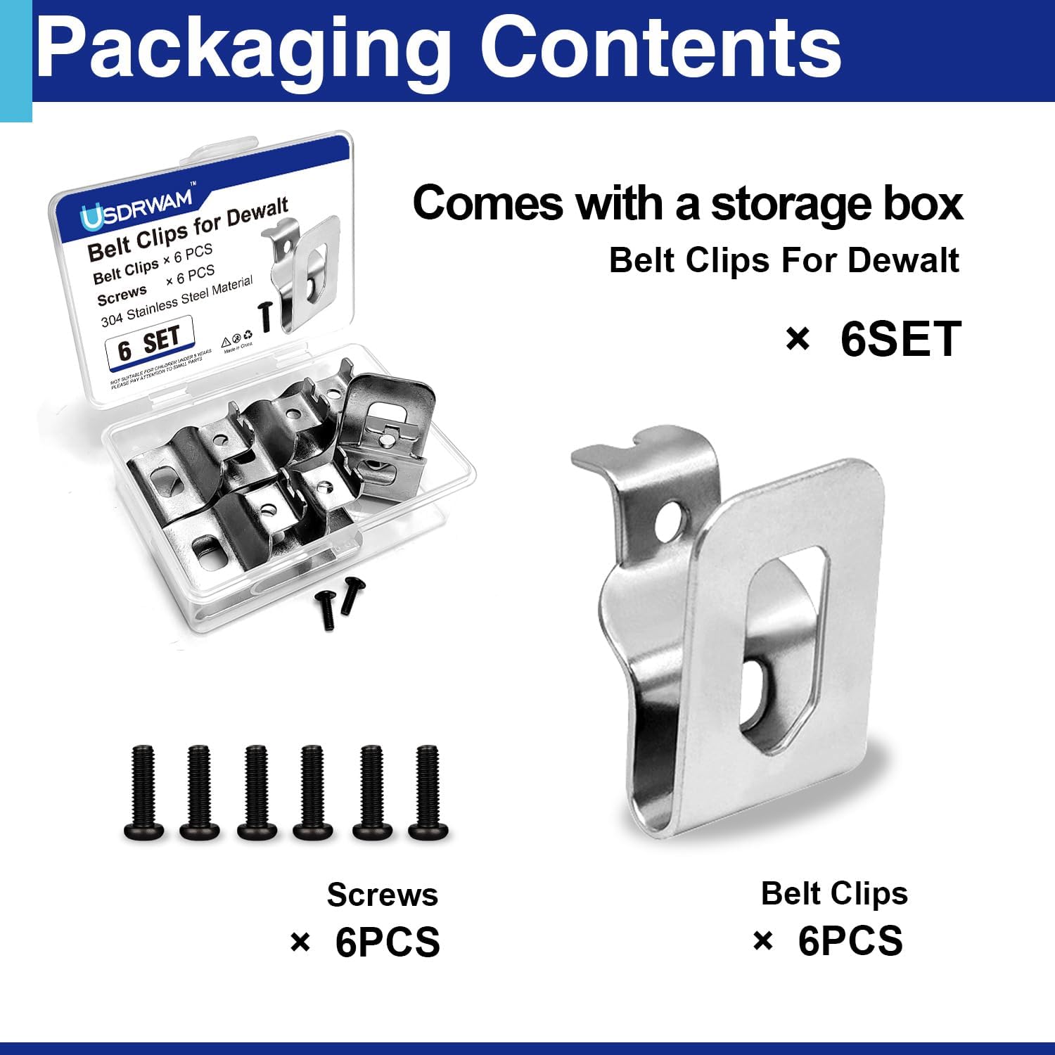 Belt Clips for DeWalt, 304 Stainless Steel Drill Clip Hook Kit with Mounting Screws, Compatible with DeWalt N268241, DCD980, DCD985, DCD980L2, and DCD985L2