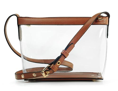 Clear Zipper Cross Body Bag with Vegan Leather Trim