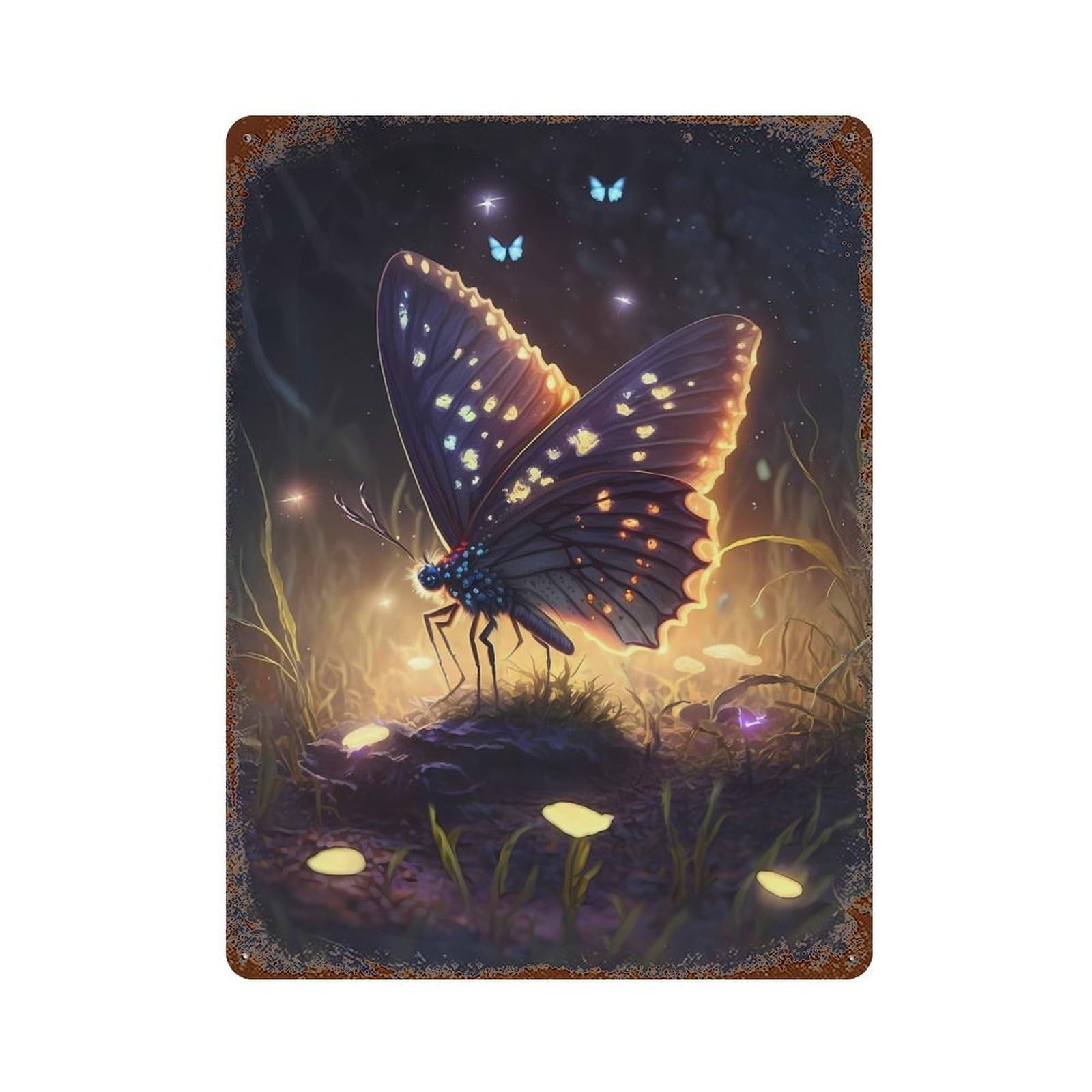 Butterfly Fanciful Vintage Metal Tin Sign 15.7"x11.8", Novelty Wall Decor for Garage, Pub Or Kitchen