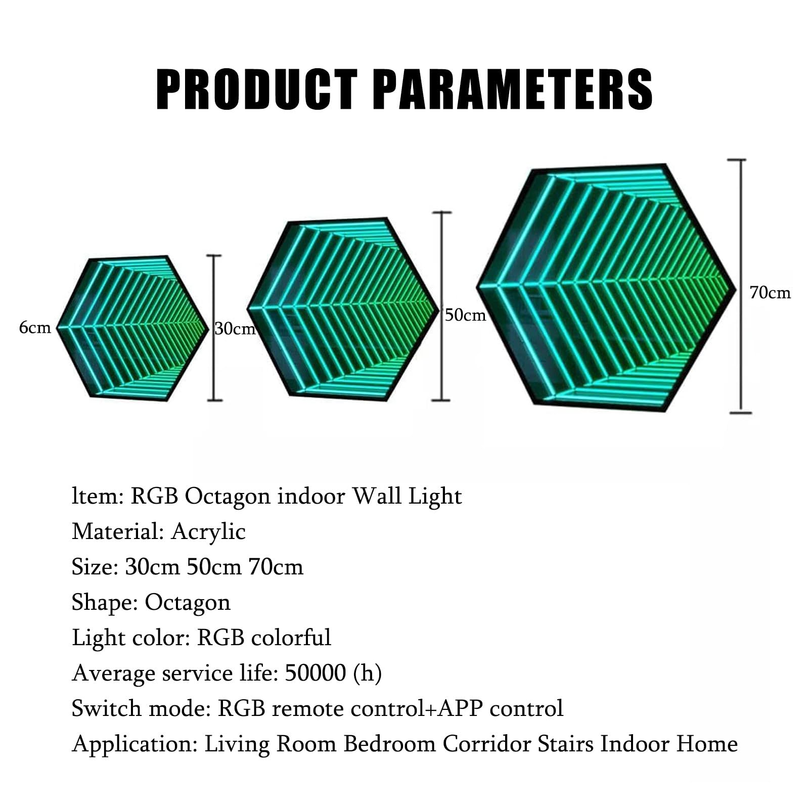 Luz De Noche De TúNel Rgb, LáMpara De TúNel Con Espejo Infinito, Luces Colgantes De Pared Con Sensores Remotos, Luz De TúNel Multicolor Para Sala De Juegos,hexagon-30cm