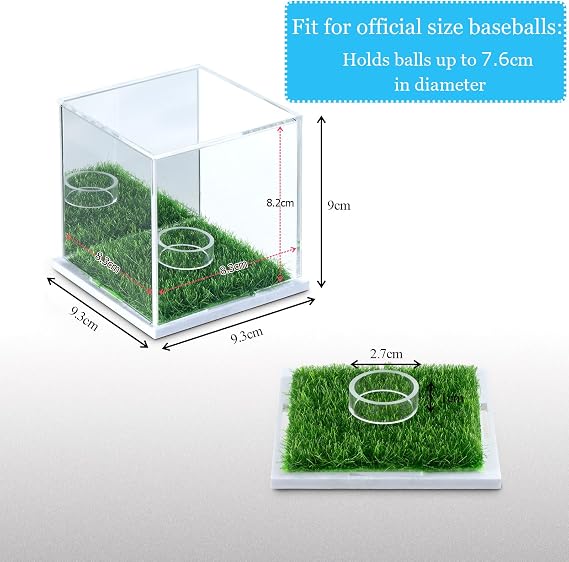 Baseball Display Case, Acrylic Baseball Case for Display, UV Protected Baseball Display Box for Memorabilia Baseball, Autographed Softball Clear Display Case with a Mirror and Turf Stand-White(1PC)