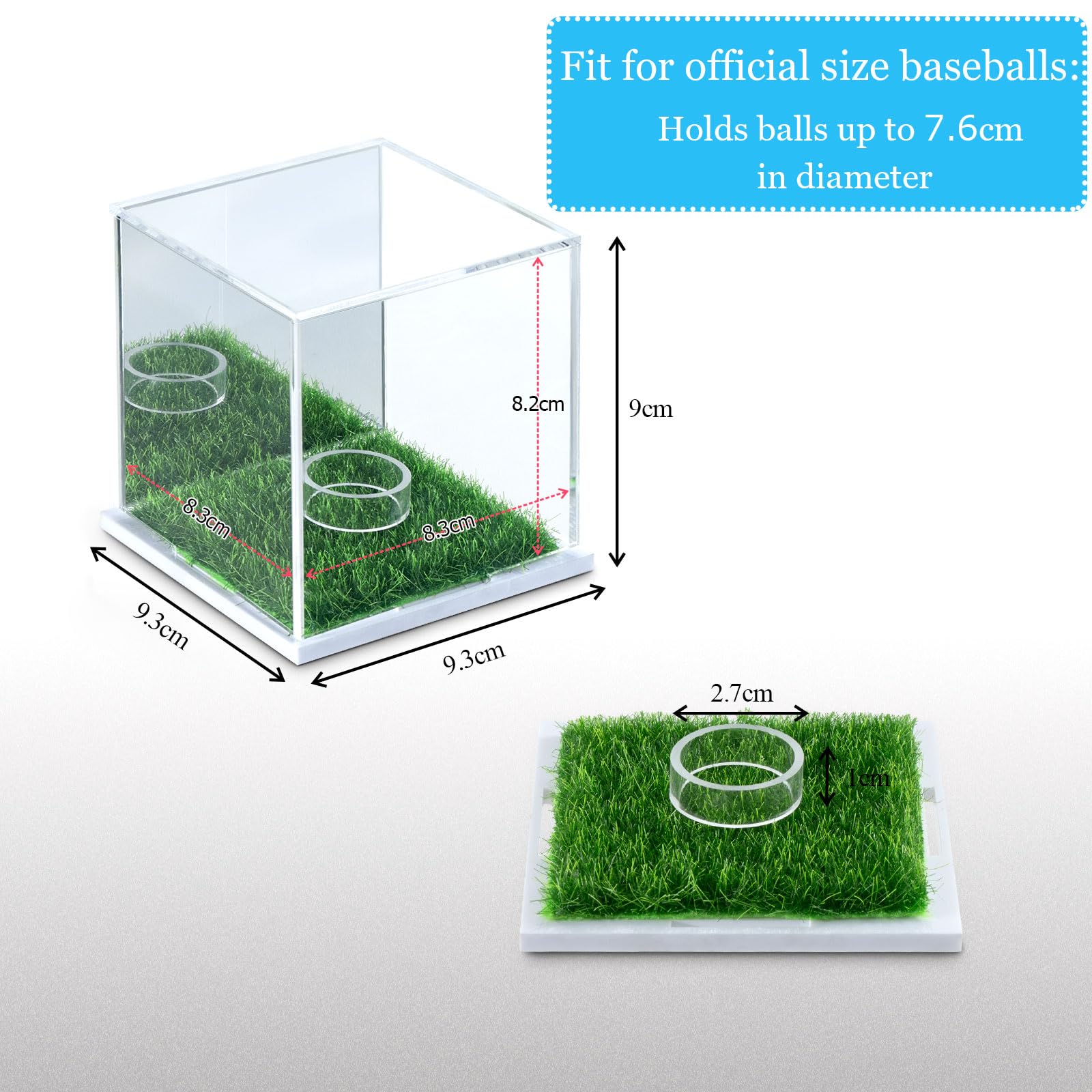 Acrylic Baseball Display Case with UV Protection, Mirror and Turf Stand - White (1PC)