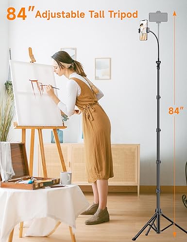 Miniatura 19 de Soporte de trípode para teléfono, trípode de teléfono celular de 85 pulgadas de alto para iPhone con control remoto de cuello de cisne, soporte