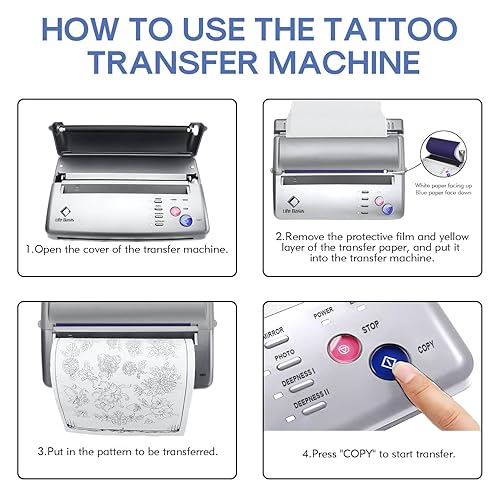 Miniatura 8 de LifeBasis Máquina de plantillas de transferencia de tatuajes, impresora térmica profesional de plantillas de tatuajes con papel de transferencia de