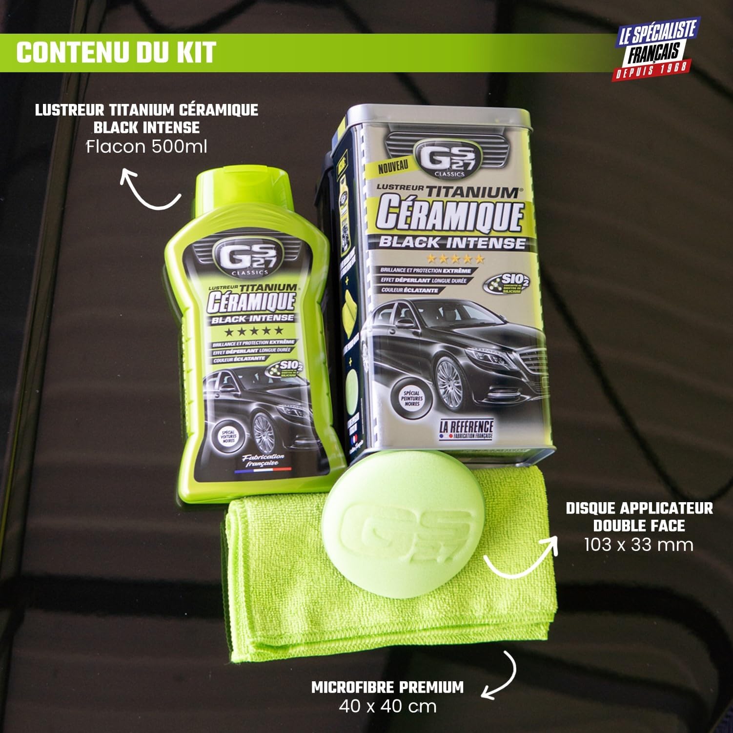 GS27 - Lustreur Titanium Céramique Black Intense - Produit Nettoyant Voiture - Brillance Instantanée - 500 ML