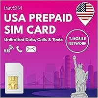 Vista 1 de travSIM Tarjeta SIM prepagada USA Utiliza la red T-Mobile Datos ilimitados a velocidades 4G/5G La tarjeta SIM móvil de EE. UU. tiene llamadas