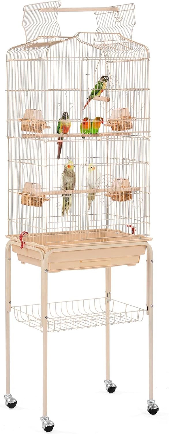 Yaheetech 64’’ H Open Top Metal Medium Small Parrot Parakeet Bird Cage w/Double Doors, Slide-Out Tray & Detachable Rolling Stand