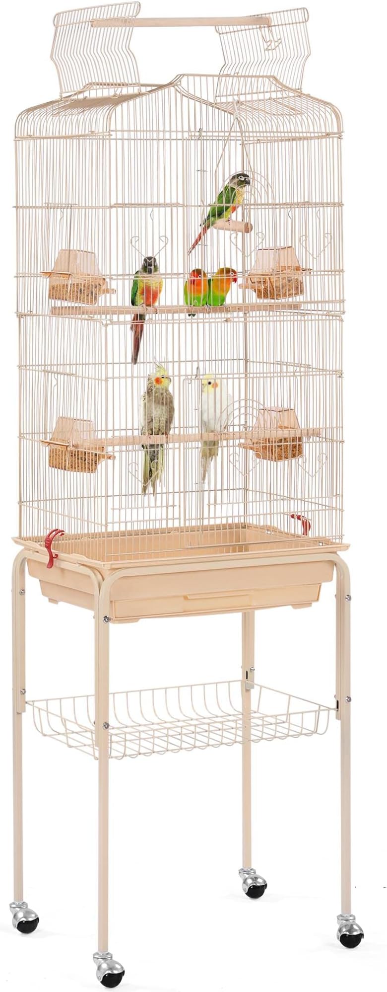 Yaheetech64'' H Open Top Metal Medium Small Parrot Parakeet Bird Cage w/Double Doors, Slide-Out Tray & Detachable Rolling Stand