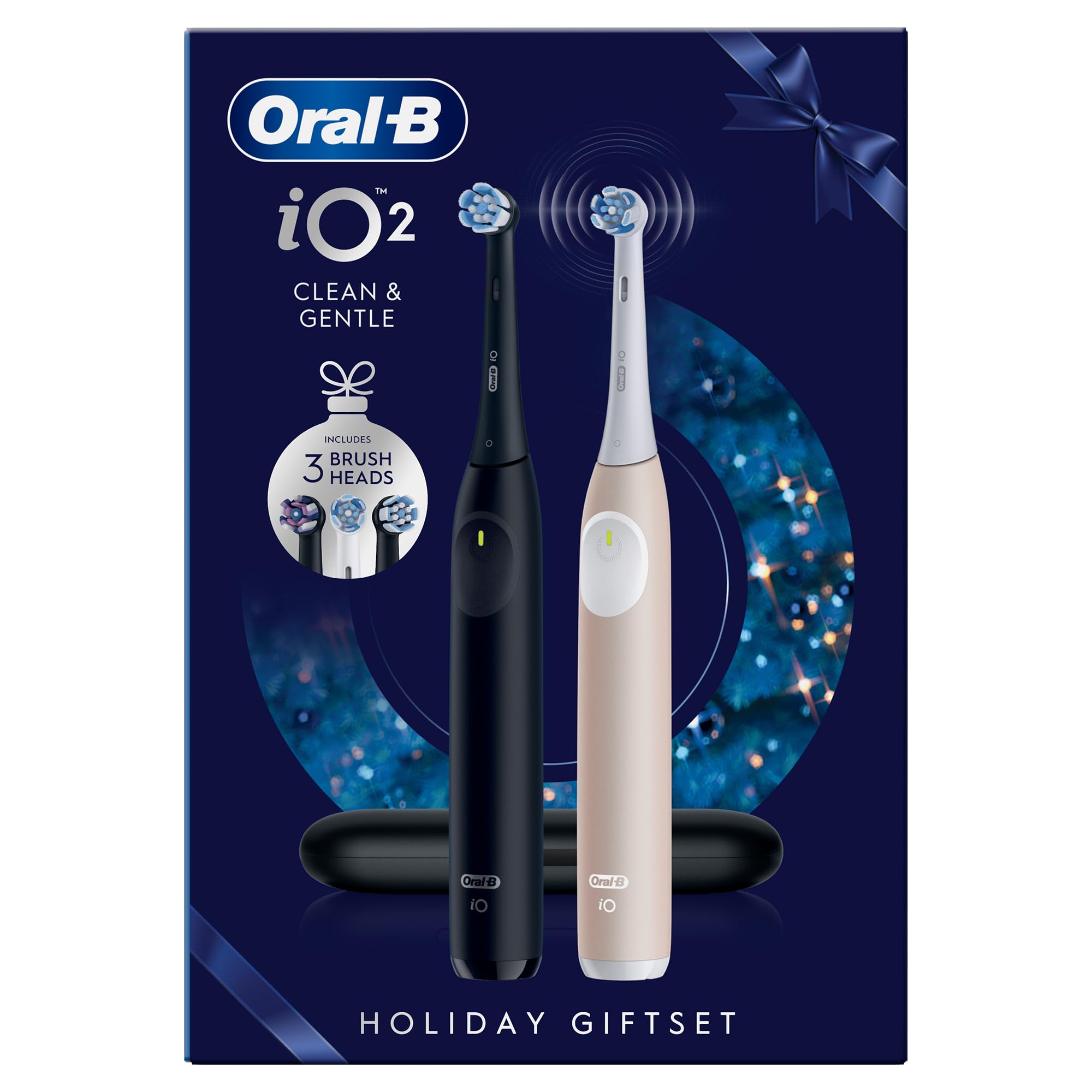 Oral-B iO Series 2 Duo Pack Brosse à dents électrique, avec 2ème manche et 3 brossettes, étui de voyage – 3 modes de brossage pour les soins dentaires, brosse à dents électrique, conçue par marron