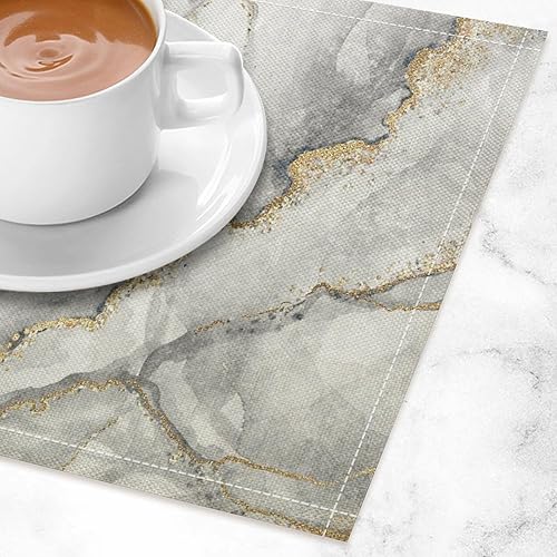 Miniatura 3 de Juego de 4 manteles individuales de mármol dorado y gris, pintura abstracta moderna, arte impreso, manteles para mesa de comedor, restaurante,